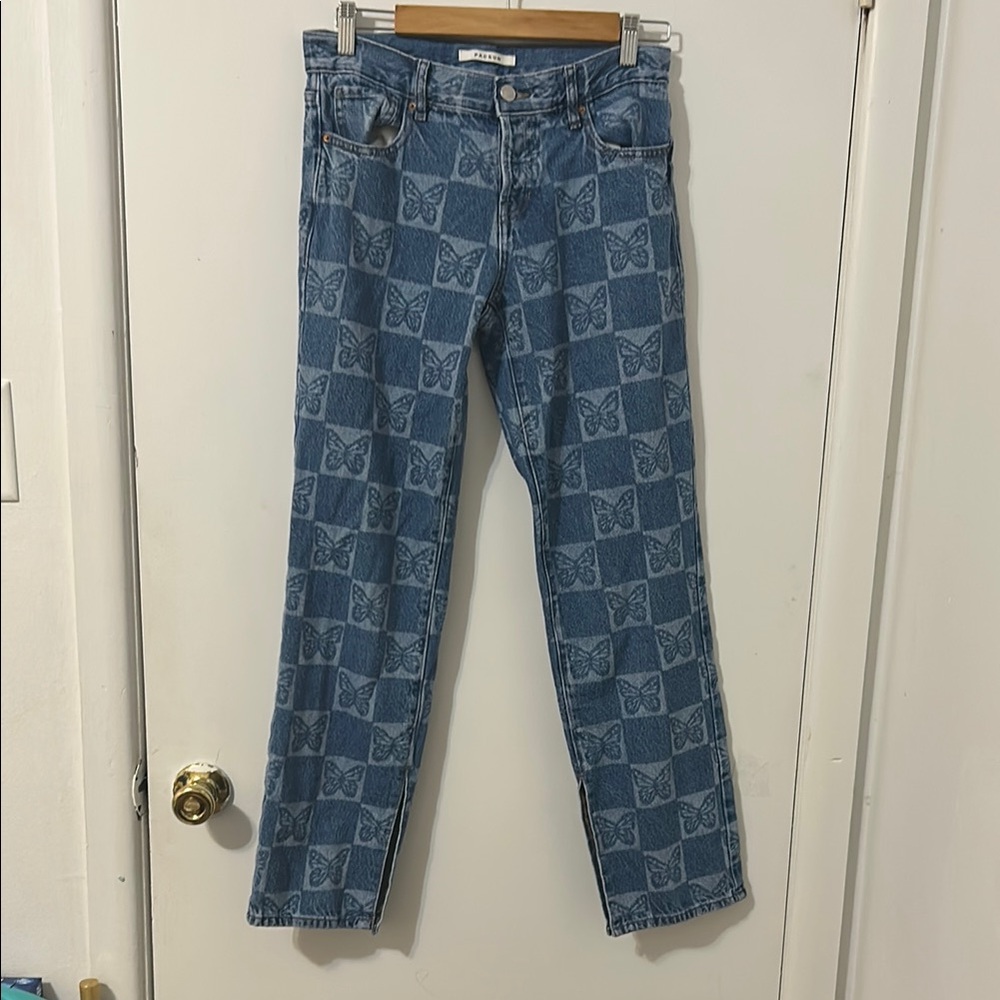 PacSun Blue Straight Leg Jeans with Unique Pattern